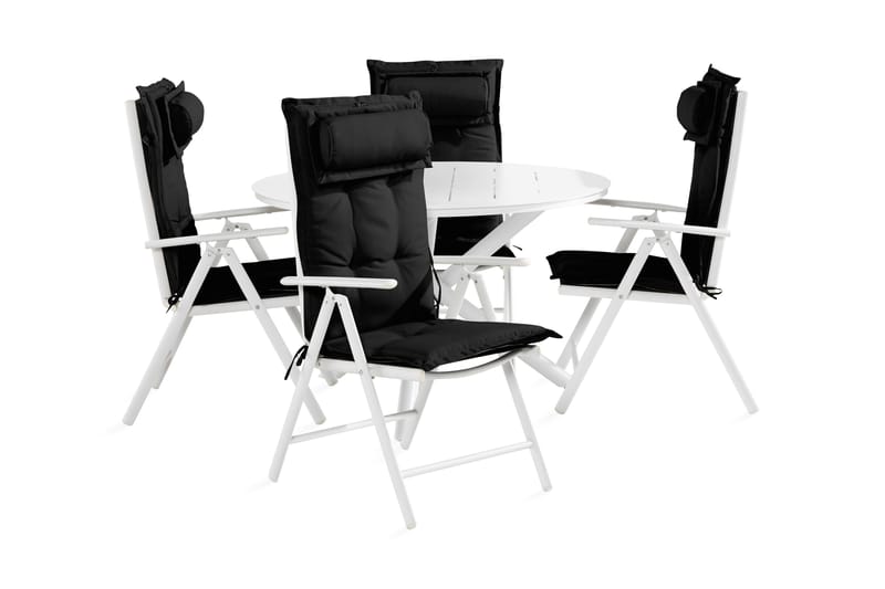 Space Spisebordssæt +4 Maggie Positionstol med Hynde - Sort / Hvid / Grå - Havesæt