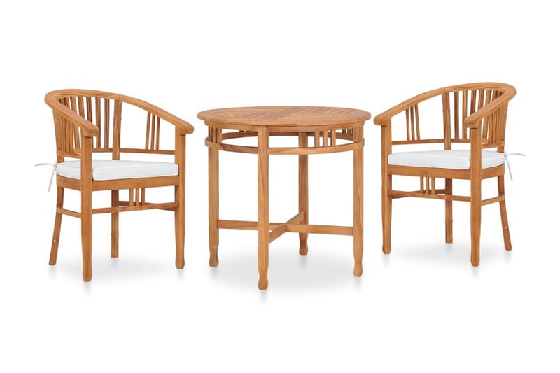 Spisebordssæt Til Haven 3 Dele med Hynder Massivt Teaktræ - Brun - Havesæt