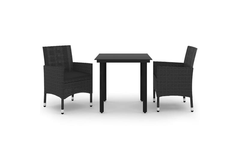 spisebordssæt til haven 3 dele med hynder polyrattan og glas - Sort - Havemøbler - Udendørsgruppe - Havesæt