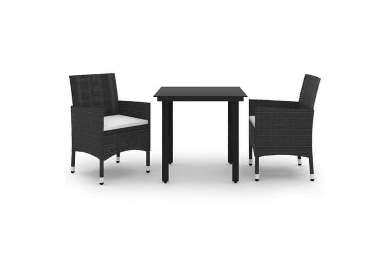 spisebordssæt til haven 3 dele med hynder polyrattan og glas - Sort - Havemøbler - Udendørsgruppe - Havesæt