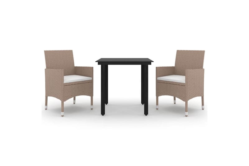 spisebordssæt til haven 3 dele med hynder polyrattan og glas - Beige - Havemøbler - Udendørsgruppe - Havesæt