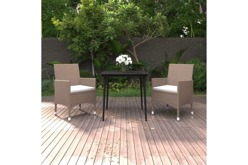 spisebordssæt til haven 3 dele med hynder polyrattan og glas - Beige - Havemøbler - Udendørsgruppe - Havesæt