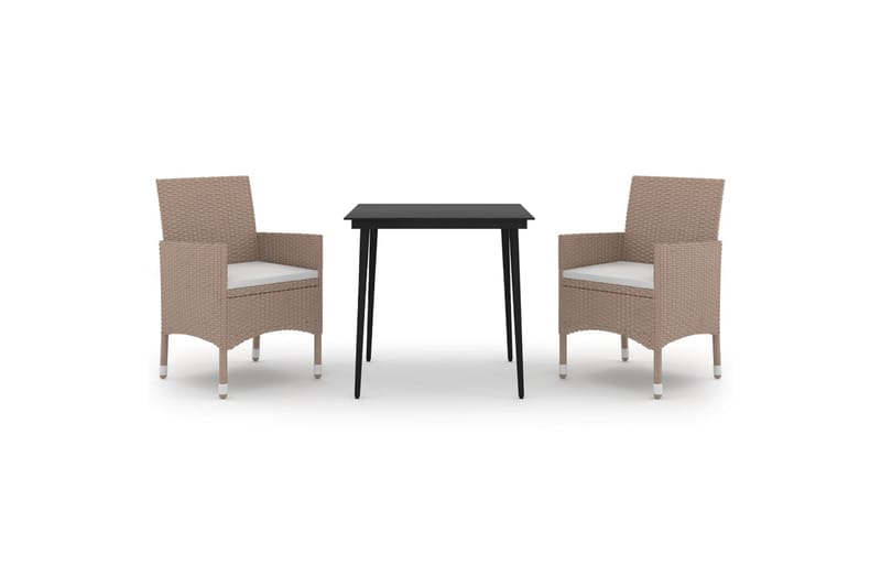 spisebordssæt til haven 3 dele med hynder polyrattan og glas - Beige - Havemøbler - Udendørsgruppe - Havesæt