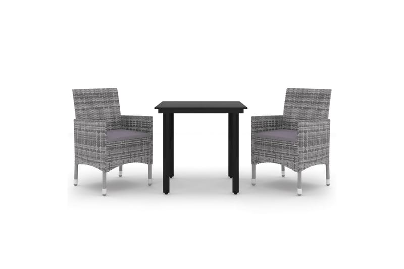spisebordssæt til haven 3 dele med hynder polyrattan og glas - Grå - Havemøbler - Udendørsgruppe - Havesæt