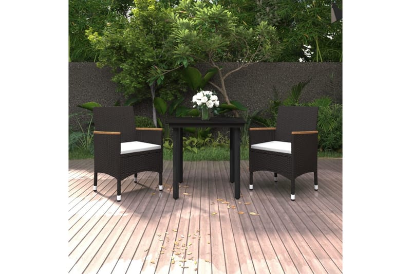 spisebordssæt til haven 3 dele med hynder polyrattan og glas - Sort - Havesæt