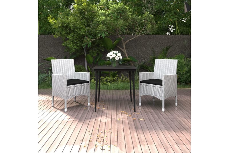 spisebordssæt til haven 3 dele med hynder polyrattan og glas - Hvid - Havesæt