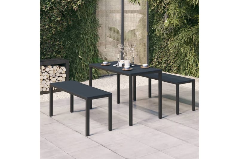 spisebordssæt til haven 3 dele stål og WPC sort - Sort - Havesæt