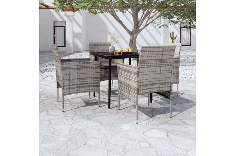spisebordssæt til haven 5 dele med hynder grå og sort - Grå - Havesæt