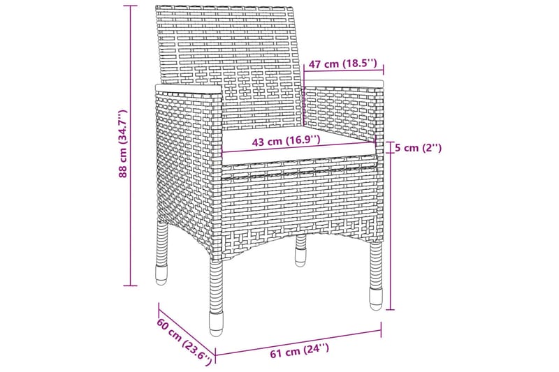 spisebordssæt til haven 5 dele med hynder polyrattan og glas - Grå - Havemøbler - Udendørsgruppe - Havesæt