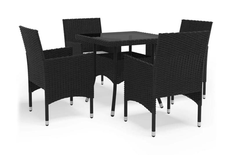 Spisebordssæt Til Haven 5 Dele Polyrattan og Glas Sort - Sort - Havemøbler - Udendørsgruppe - Havesæt