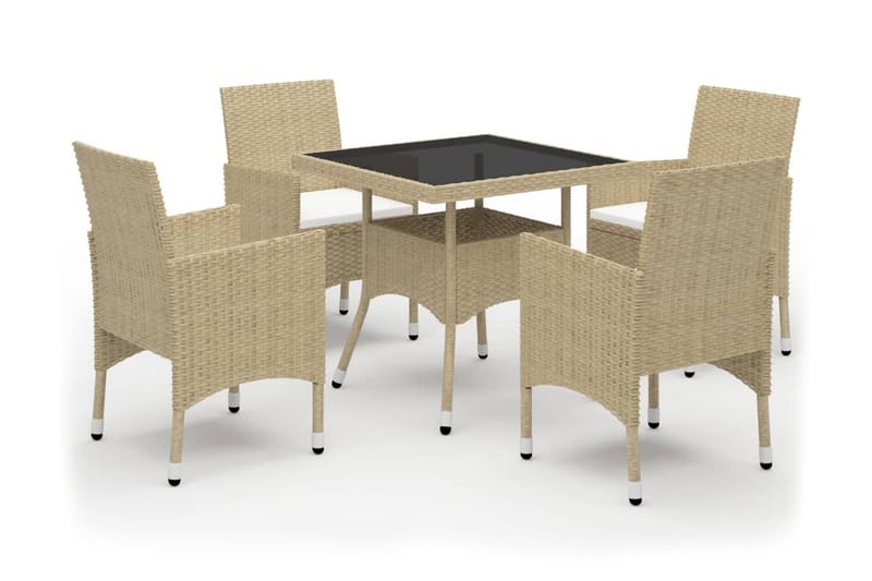 Spisebordssæt Til Haven 5 Dele Polyrattan og Glas Beige - Beige - Havemøbler - Udendørsgruppe - Havesæt