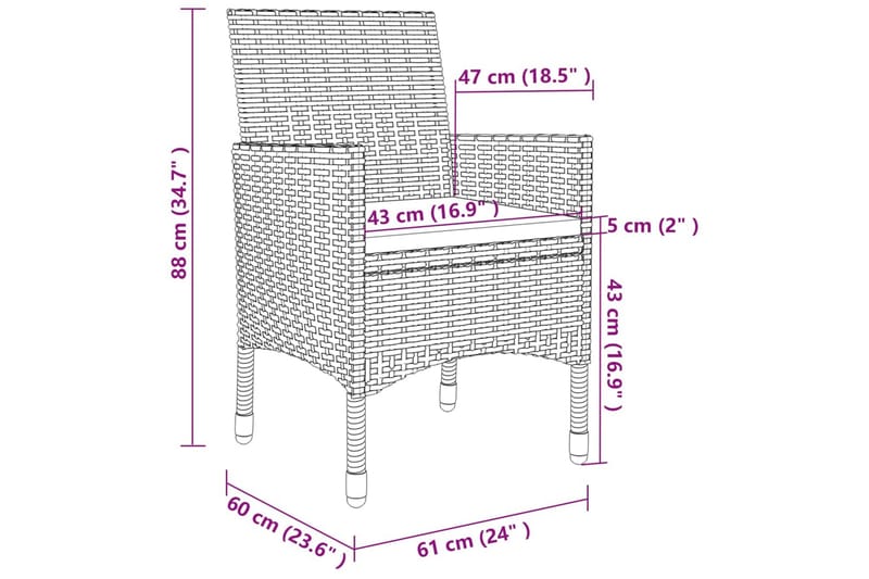 spisebordssæt til haven 7 dele med hynder polyrattan og glas - Sort - Havesæt