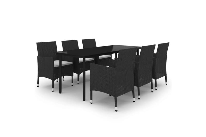 spisebordssæt til haven 7 dele med hynder polyrattan og glas - Sort - Havemøbler - Udendørsgruppe - Havesæt