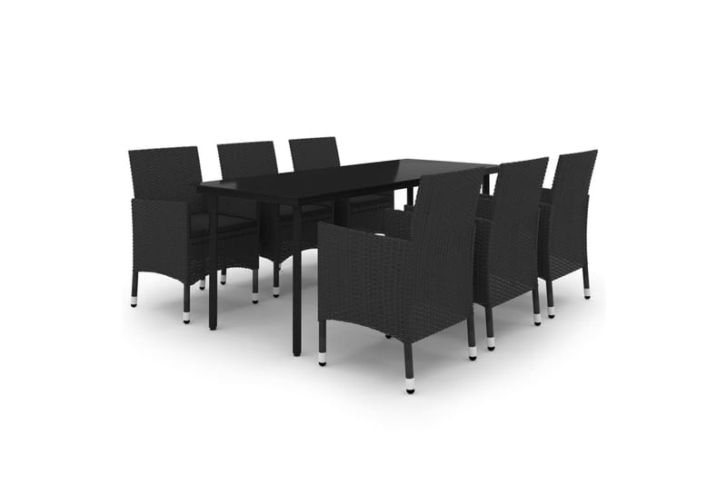 spisebordssæt til haven 7 dele med hynder polyrattan og glas - Sort - Havemøbler - Udendørsgruppe - Havesæt