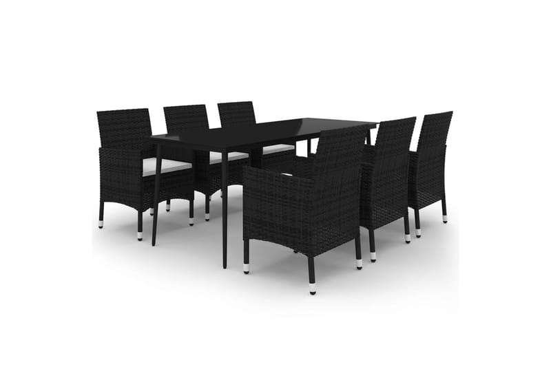 spisebordssæt til haven 7 dele med hynder polyrattan og glas - Sort - Havemøbler - Udendørsgruppe - Havesæt