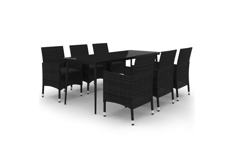 spisebordssæt til haven 7 dele med hynder polyrattan og glas - Sort - Havemøbler - Udendørsgruppe - Havesæt
