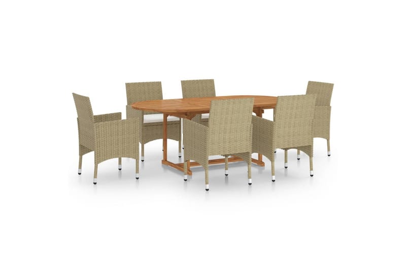 spisebordssæt til haven 7 dele polyrattan beige - Beige - Havemøbler - Udendørsgruppe - Havesæt