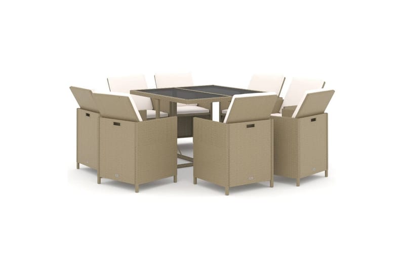 spisebordssæt til haven 9 dele med hynder polyrattan beige - Beige - Havemøbler - Udendørsgruppe - Havesæt