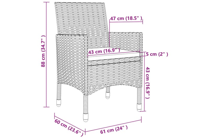 spisebordssæt til haven 9 dele med hynder polyrattan og glas - Sort - Havemøbler - Udendørsgruppe - Havesæt