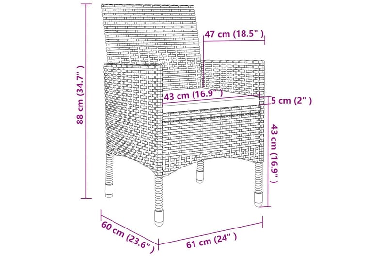 spisebordssæt til haven 9 dele med hynder polyrattan og glas - Sort - Havemøbler - Udendørsgruppe - Havesæt