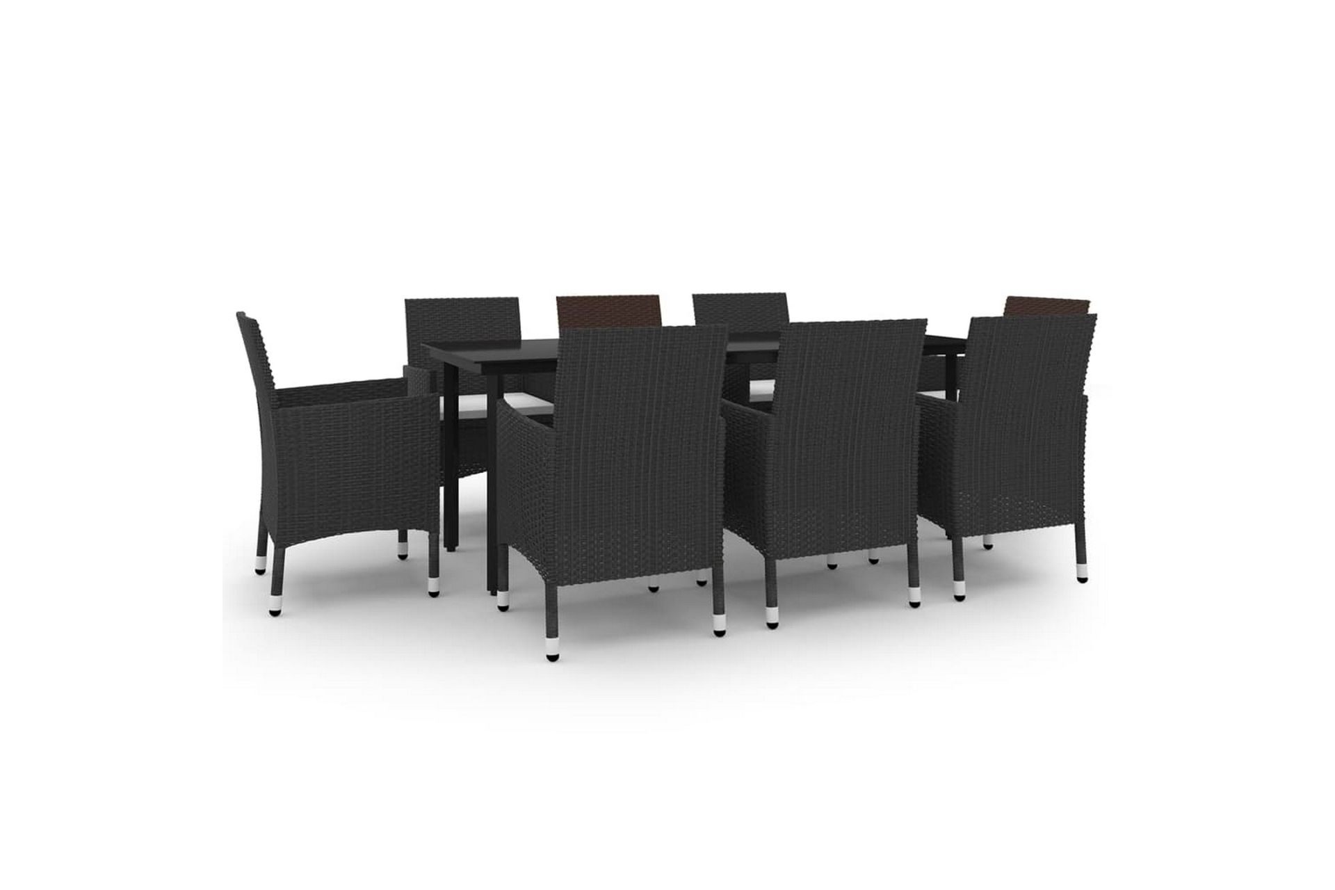 spisebordssæt til haven 9 dele med hynder polyrattan og glas - Sort - Havemøbler - Udendørsgruppe - Havesæt
