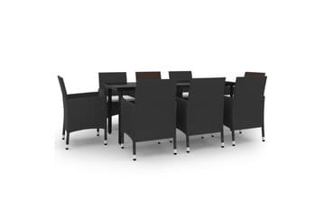 spisebordssæt til haven 9 dele med hynder polyrattan og glas - Sort - Havemøbler - Udendørsgruppe - Havesæt