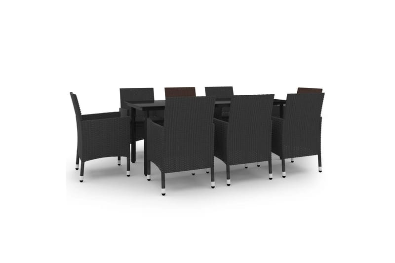 spisebordssæt til haven 9 dele med hynder polyrattan og glas - Sort - Havemøbler - Udendørsgruppe - Havesæt