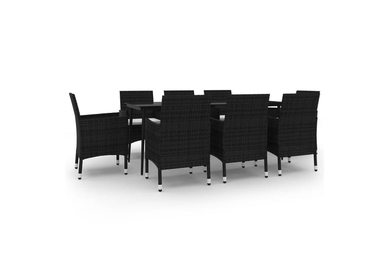 spisebordssæt til haven 9 dele med hynder polyrattan og glas - Sort - Havemøbler - Udendørsgruppe - Havesæt
