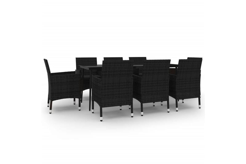 spisebordssæt til haven 9 dele med hynder polyrattan og glas - Sort - Havemøbler - Udendørsgruppe - Havesæt