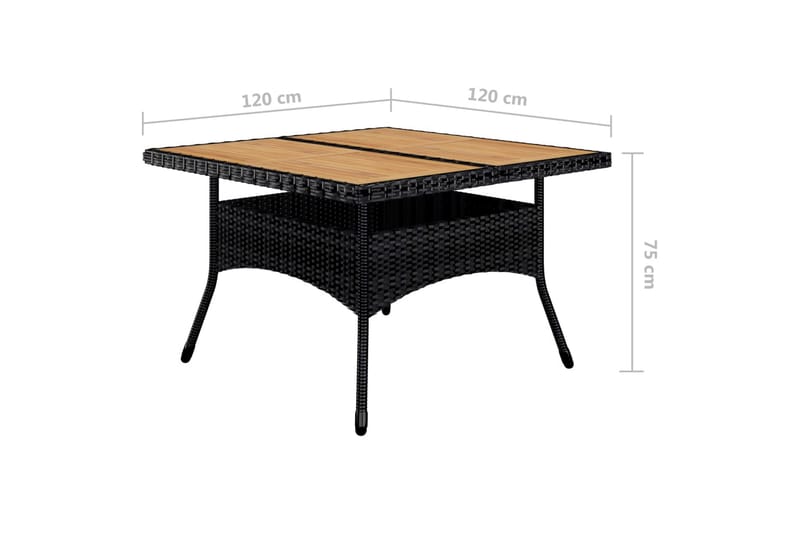 Spisebordssæt til haven 9 dele polyrattan og akacietræ sort - Sort - Havesæt