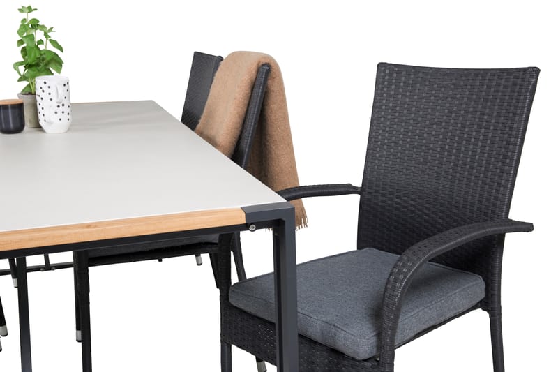 Texas Spisebordssæt 200cm + 6 Anna Armstole Sort/Grå - Venture Home - Havesæt