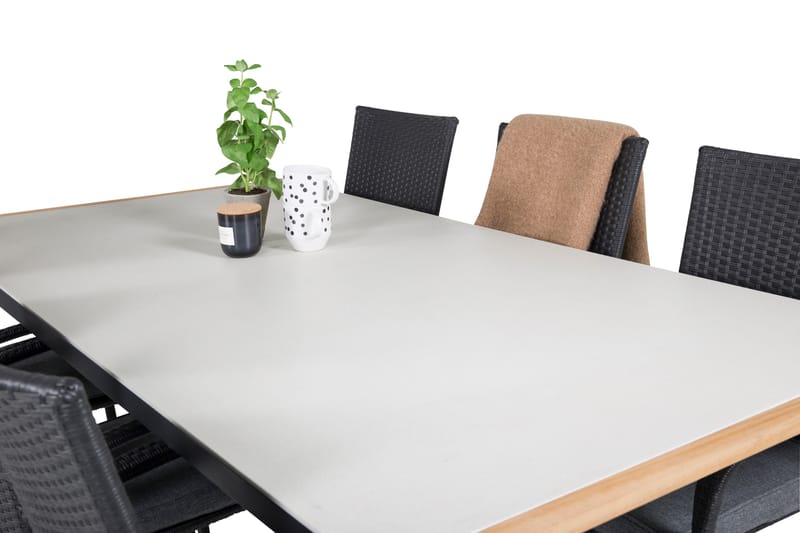 Texas Spisebordssæt 200cm + 6 Anna Armstole Sort/Grå - Venture Home - Havesæt