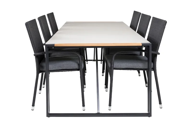 Texas Spisebordssæt 200cm + 6 Anna Armstole, Sort/Grå