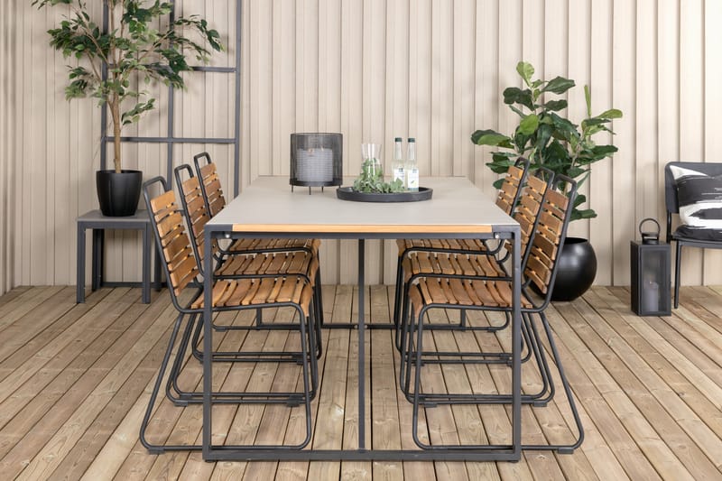 Texas Spisebordssæt 200cm + 6 Bois Stole Natur/Sort - Venture Home - Havesæt