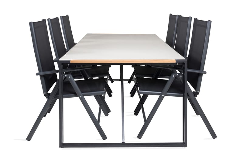 Texas Spisebordssæt 200cm + 6 Break Positionsstole Sort/Grå - Venture Home - Havesæt