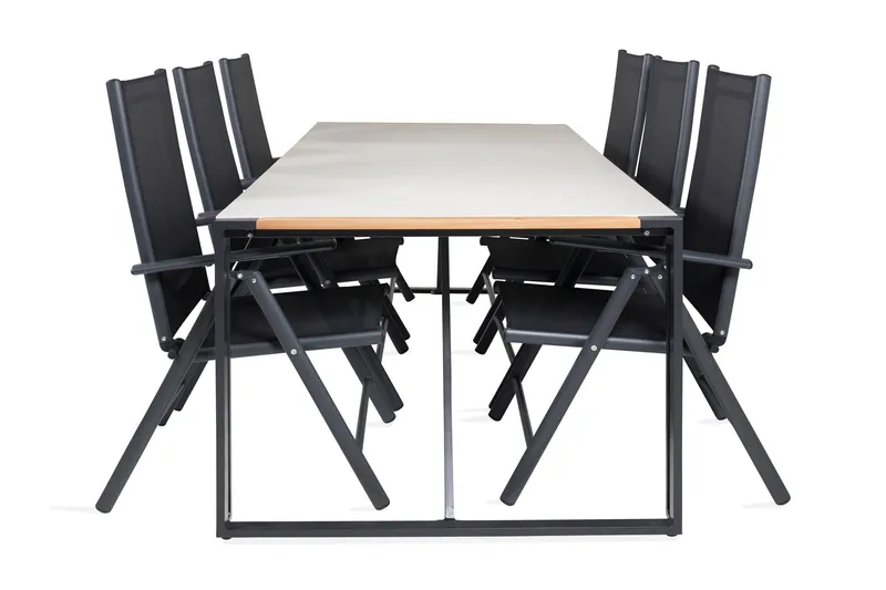 Texas Spisebordssæt 200cm + 6 Break Positionsstolee, Sort/Grå