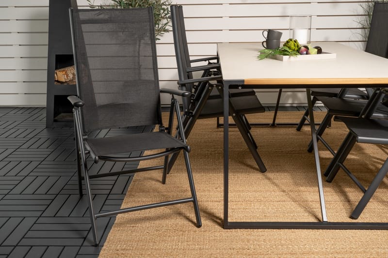 Texas Spisebordssæt 200cm + 6 Break Positionsstolee - Sort/Grå - Havemøbler - Udendørsgruppe - Havesæt