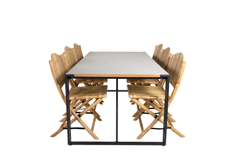 Texas Spisebordssæt 200cm + 6 Cane Stole, Hvid