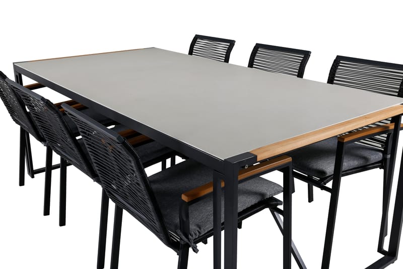 Texas Spisebordssæt 200cm + 6 Dallas Stole Sort - Venture Home - Havesæt