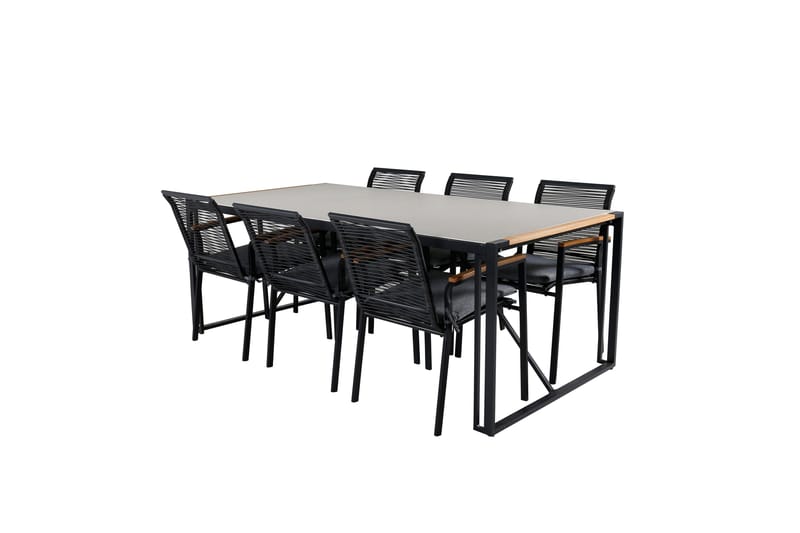 Texas Spisebordssæt 200cm + 6 Dallas Stole, Sort