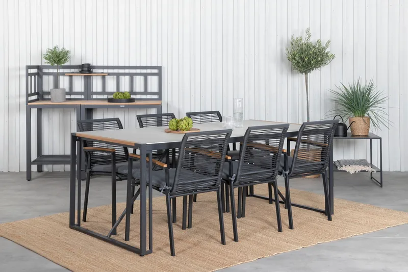 Texas Spisebordssæt 200cm + 6 Dallas Stole - Sort - Havemøbler - Udendørsgruppe - Havesæt
