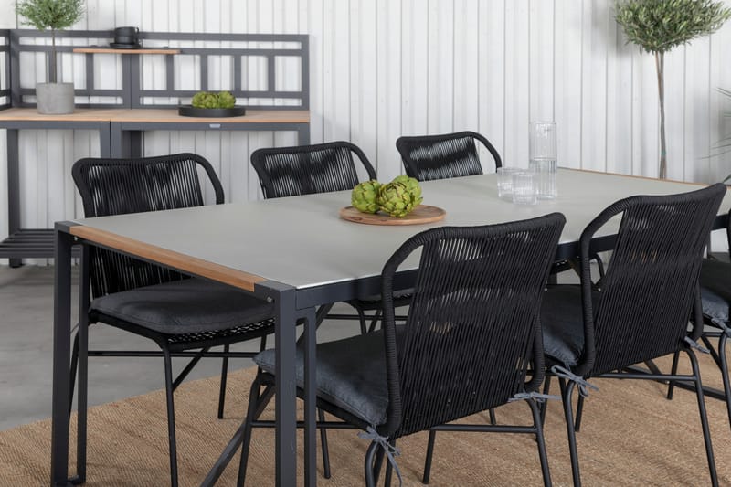 Texas Spisebordssæt 200cm + 6 Julian Stole Sort/Grå - Venture Home - Havesæt