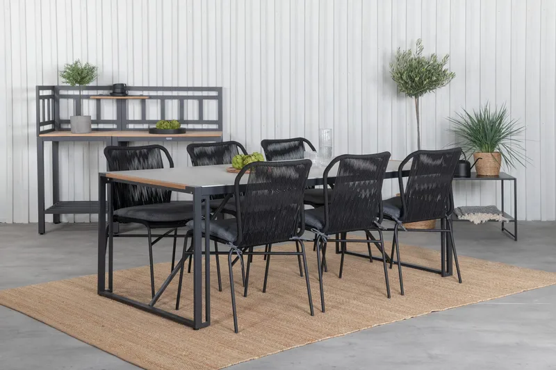 Texas Spisebordssæt 200cm + 6 Julian Stole, Sort/Grå
