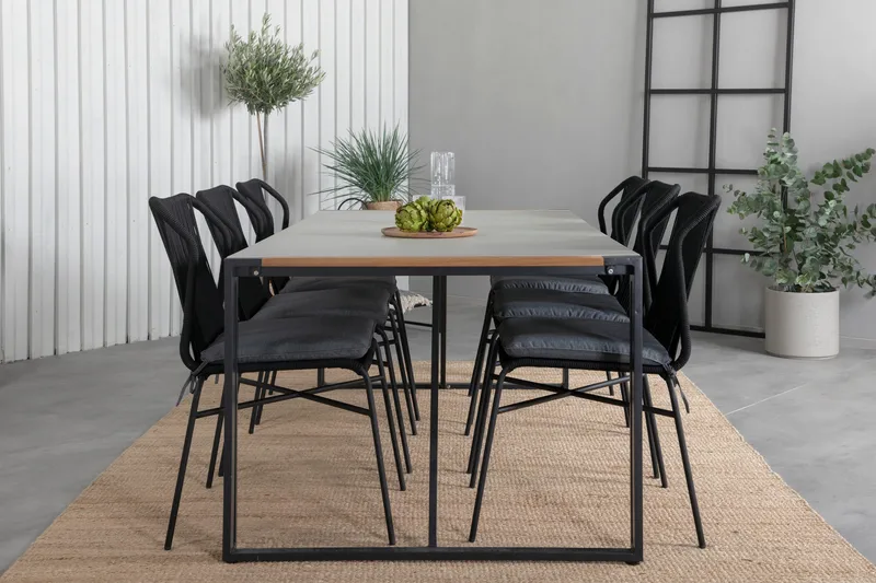 Texas Spisebordssæt 200cm + 6 Julian Stole - Sort/Grå - Havemøbler - Udendørsgruppe - Havesæt