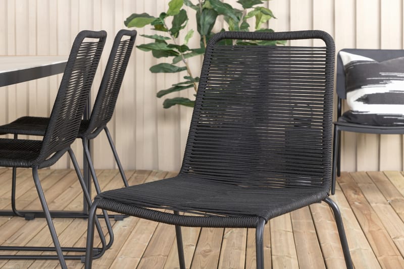 Texas Spisebordssæt 200cm + 6 Lindos Stabelbare stole Sort - Venture Home - Havesæt