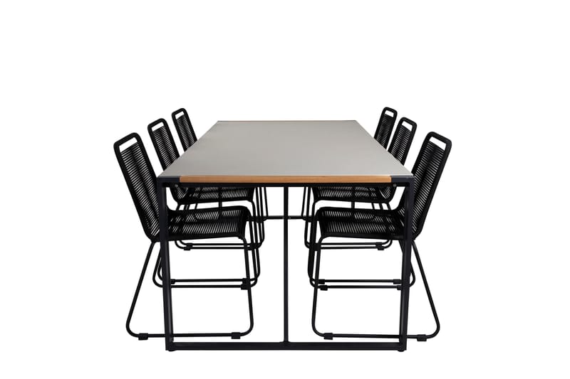 Texas Spisebordssæt 200cm + 6 Lindos Stabelbare stole Sort - Venture Home - Havesæt