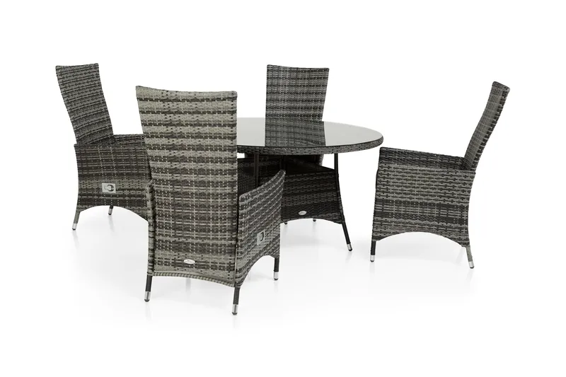 Thor Havesæt Ø140 + 4 Jenny Justerbar Lænestole, Grå