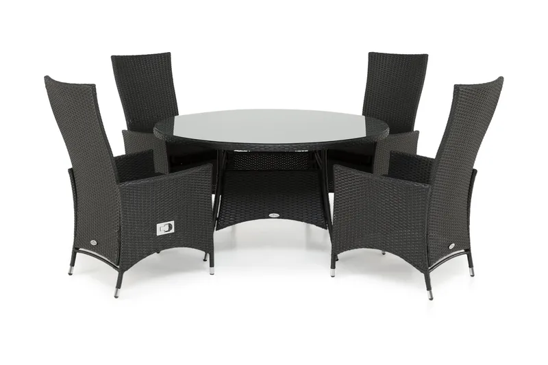 Thor Havesæt Ø140 + 4 Jenny Justerbar Lænestole, Sort/Sort