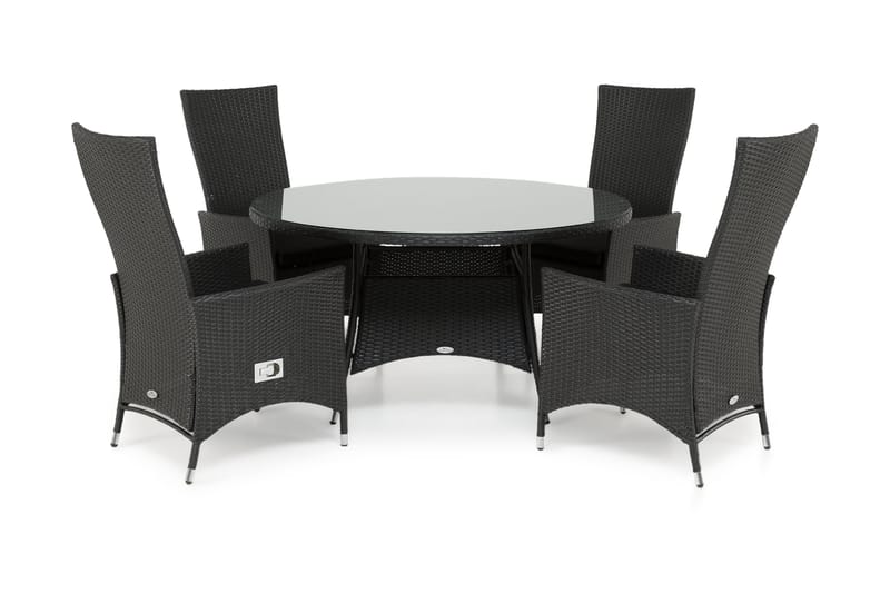 Thor Havesæt Ø140 + 4 Jenny Justerbar Lænestole, Sort/Sort