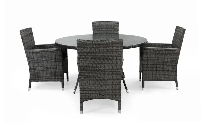 Thor Havesæt Ø140 + 4 Lænestole Lyx m Armlæn, Grå/Nonwood